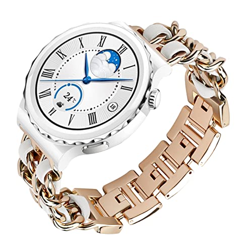Metall mit Leder Armbänder für Huawei Watch GT3 Pro 46mm/Watch GT2 Pro Armband, 22MM Damen Armband Edelstahl Ersatzarmband kompatibel mit Huawei Watch GT3 Pro 46mm/Watch GT2 Pro (D) von SOCFLO