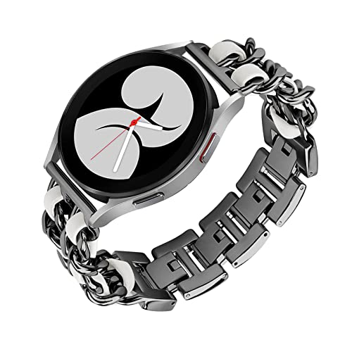 Metall mit Leder Armbänder für Samsung Galaxy Watch 4 40mm/44mm Armband, Damen Samsung Galaxy Watch 4 40mm/44mm Armband Edelstahl Ersatzarmband kompatibel mit Samsung Galaxy Watch 4 40mm/44mm (C) von SOCFLO