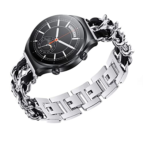 Metall mit Leder Armbänder für Xiaomi Watch S1/Xiaomi Watch S1 Active/Xiaomi Mi Watch Armband, 22mm Damen Armband Edelstahl Ersatzarmband kompatibel mit Xiaomi Watch S1/Xiaomi Mi Watch (A) von SOCFLO