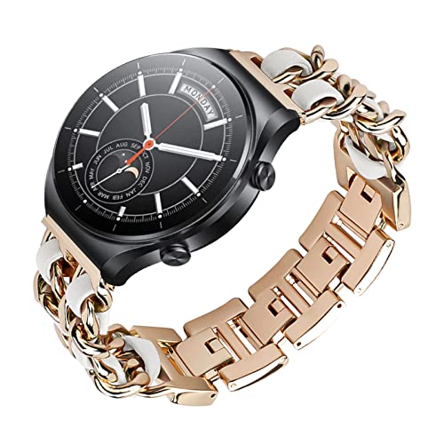 Metall mit Leder Armbänder für Xiaomi Watch S1/Xiaomi Watch S1 Active/Xiaomi Mi Watch Armband, 22mm Damen Armband Edelstahl Ersatzarmband kompatibel mit Xiaomi Watch S1/Xiaomi Mi Watch (D) von SOCFLO