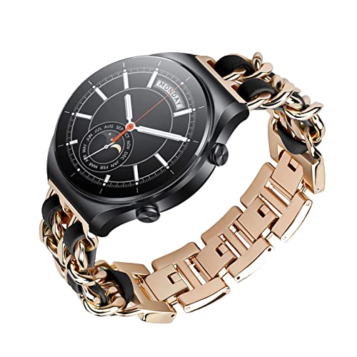 Metall mit Leder Armbänder für Xiaomi Watch S1/Xiaomi Watch S1 Active/Xiaomi Mi Watch Armband, 22mm Damen Armband Edelstahl Ersatzarmband kompatibel mit Xiaomi Watch S1/Xiaomi Mi Watch (F) von SOCFLO