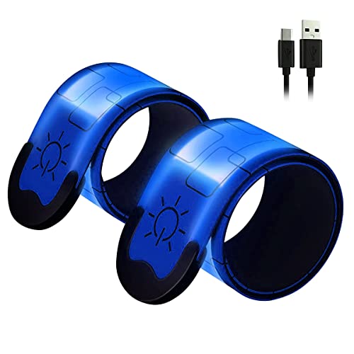 SOFORFREEM 2er-Pack reflektierende Armbänder, wiederaufladbar über USB, beleuchtetes Band mit hoher Sichtbarkeit für Läufer, Radfahrer, Spaziergänger, Tierhalter, Blau von SOFORFREEM