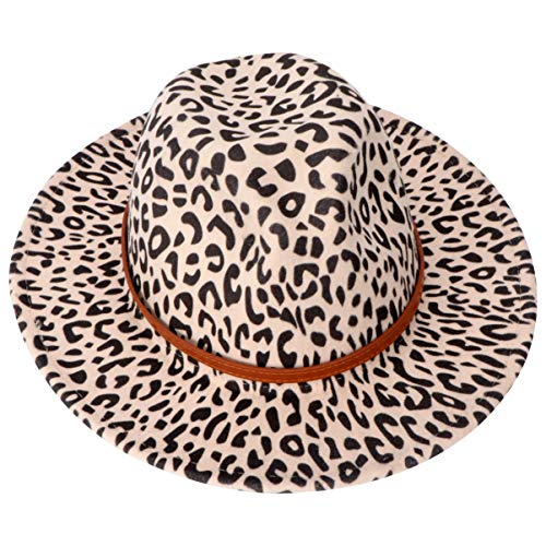 SOIMISS Frauen Vintage Leopardenmuster Fedora Wolle Hut Breite Krempe Kappe mit Band Haarschmuck Geschenke für Damen Weihnachten Geburtstagsfeier Gefälligkeiten von SOIMISS