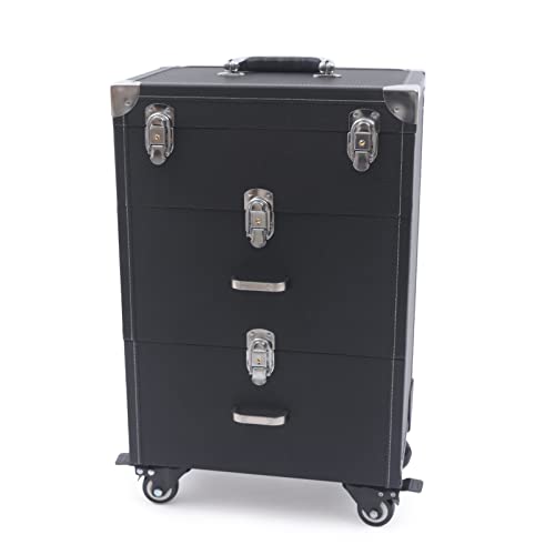SOLOCJNL Nagellack-Aufbewahrungsbehälter mit Schubladen, rollender Make-up-Zug-Koffer, großer Make-up-Trolley-Koffer, Salon-Barbier-Koffer mit Metallschnalle mit 4 Rollenschlössern von SOLOCJNL
