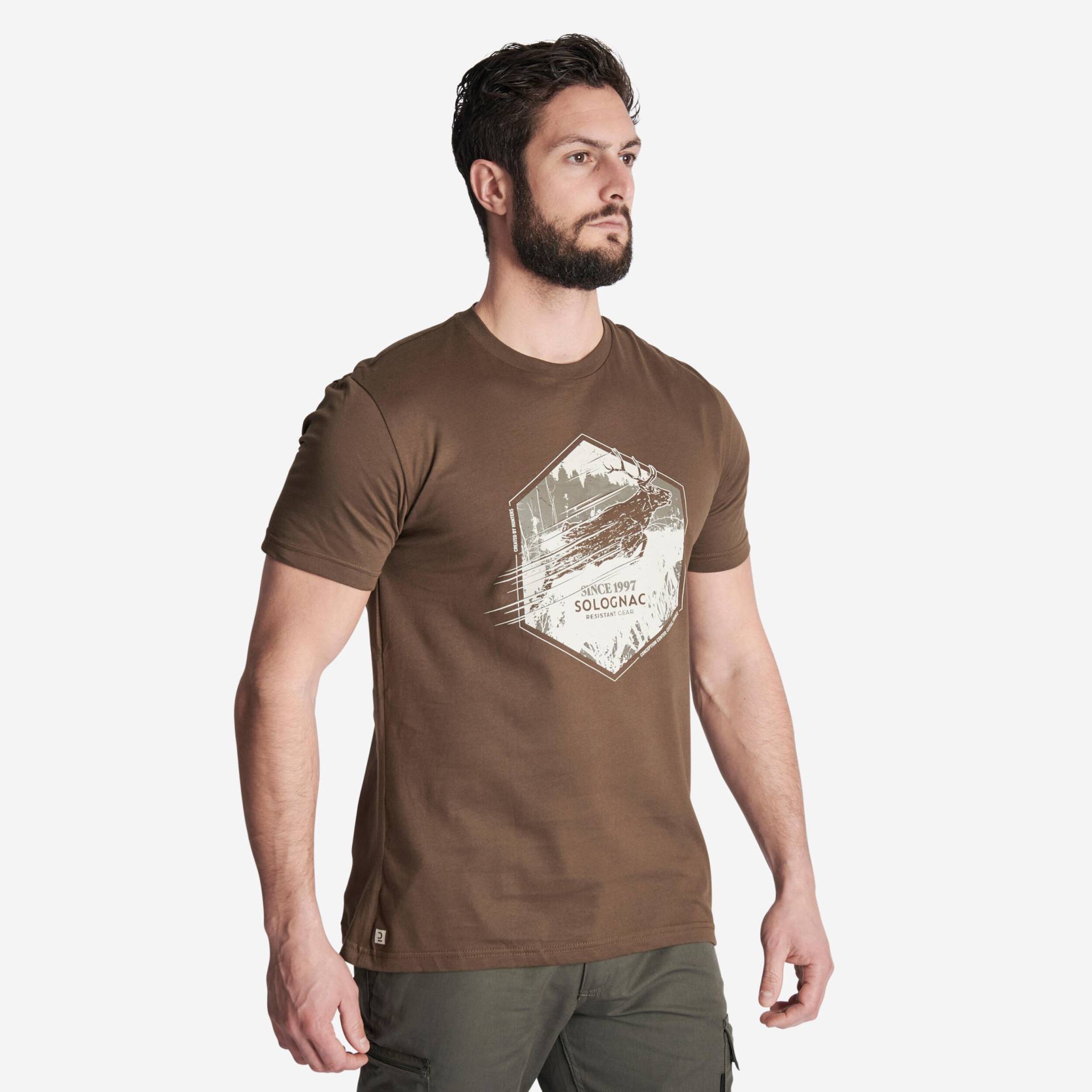 T-Shirt 100 Jagd Baumwolle - Hirsch braun von SOLOGNAC