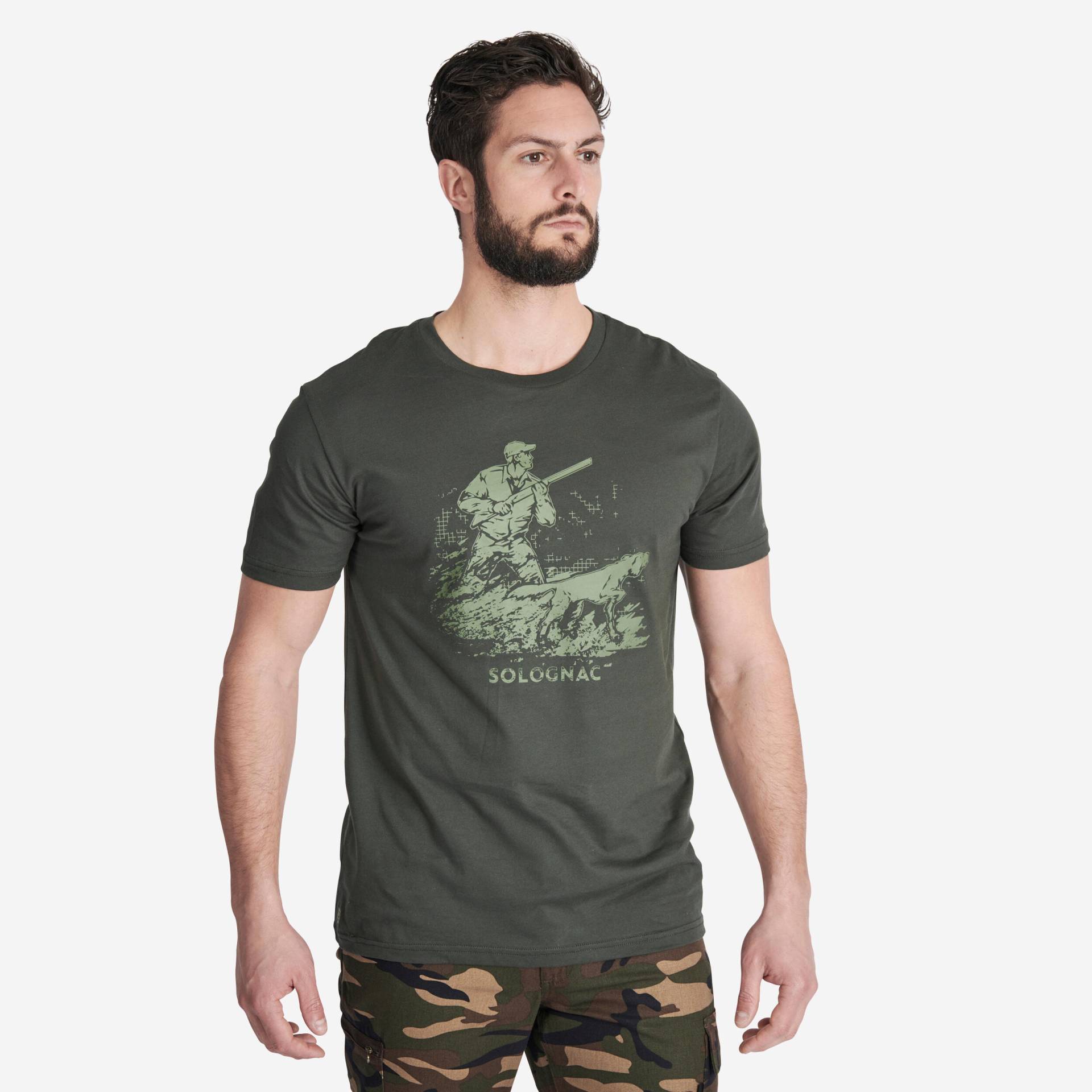 T-Shirt 100 Jagd Baumwolle Jagdhund grün von SOLOGNAC