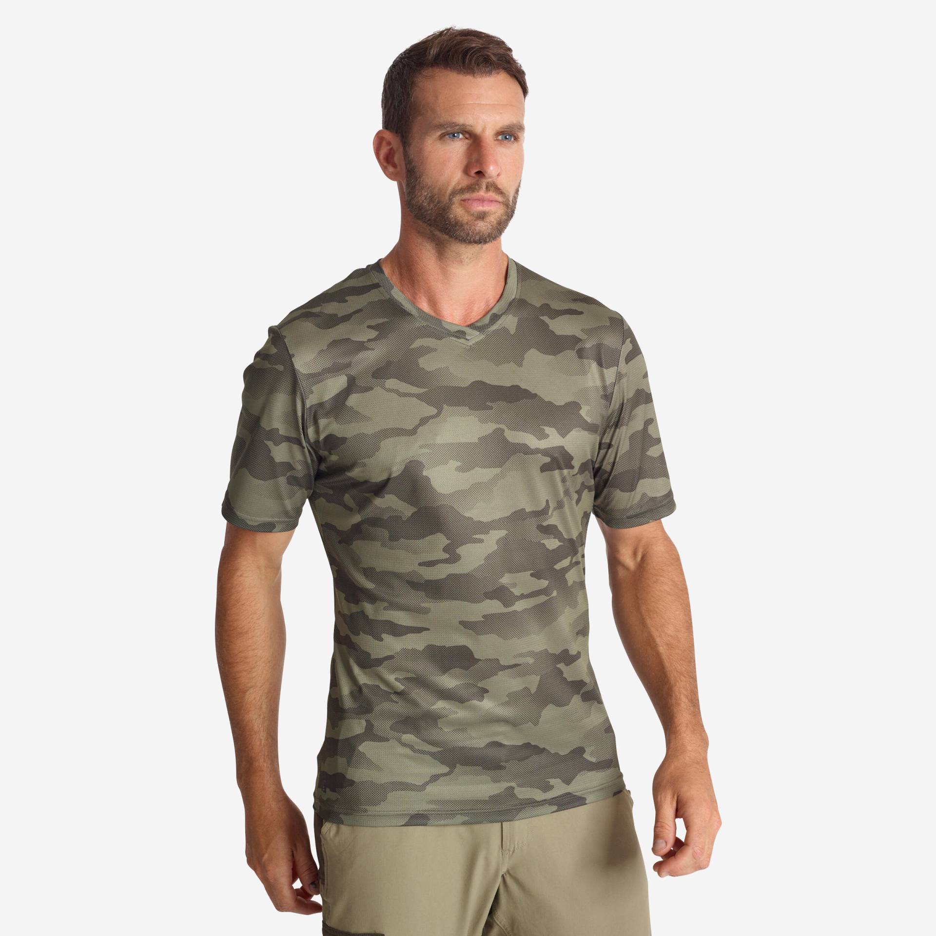 Jagd-T-Shirt 100 atmungsaktiv camouflage grün von SOLOGNAC