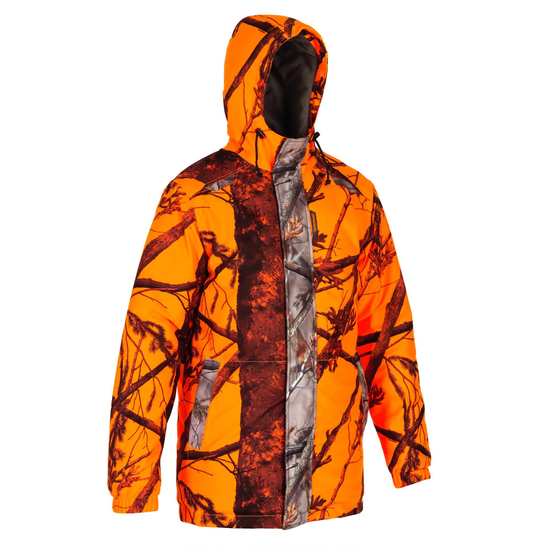 Jagdjacke Regenjacke 100 warm geräuscharm Camouflage/orange von SOLOGNAC