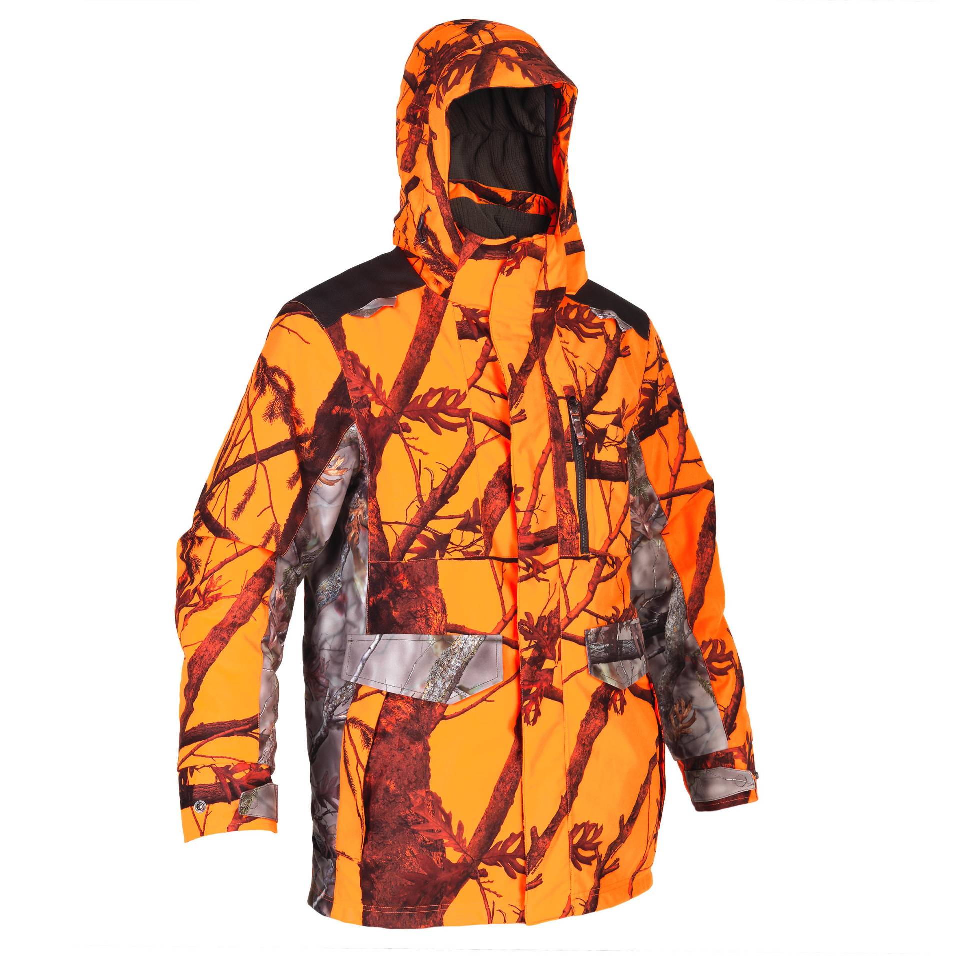 Jagdjacke Regenjacke 500 warm geräuscharm camouflage/orange von SOLOGNAC