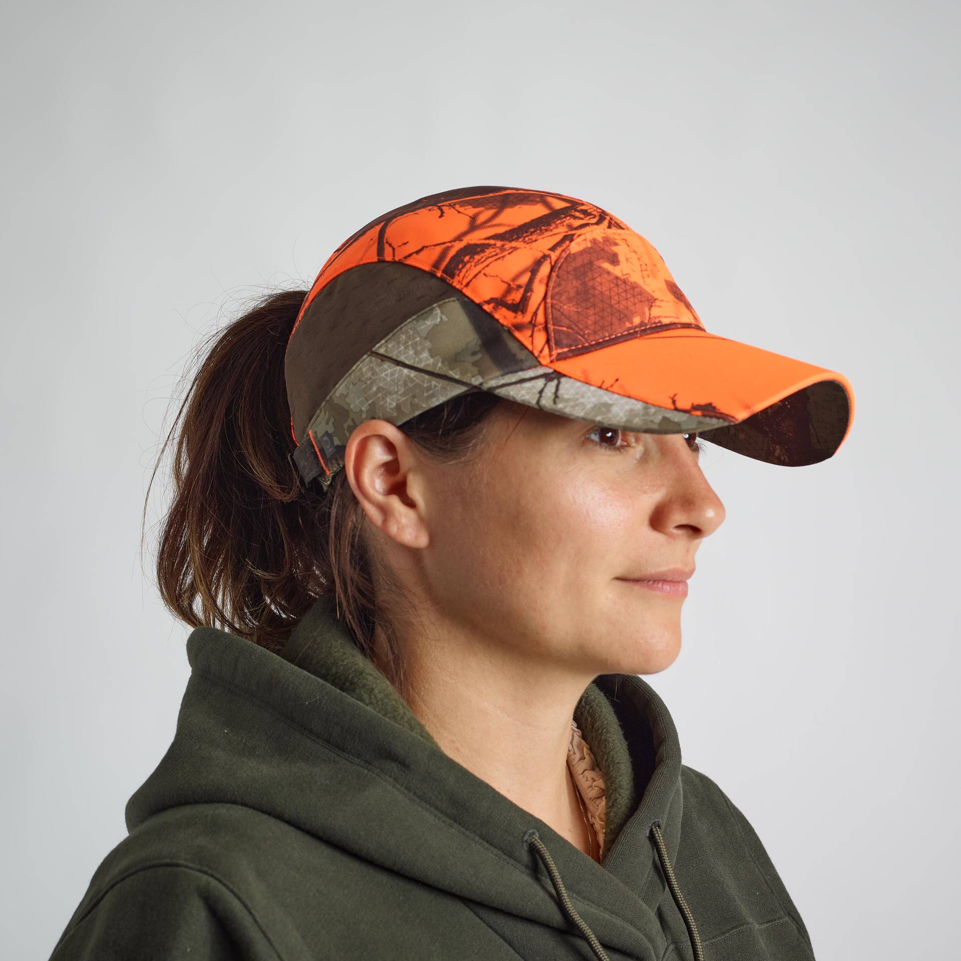 Jagdmütze Schirmmütze Damen 500 leicht atmungsaktiv Camouflage Treemetic orange von SOLOGNAC