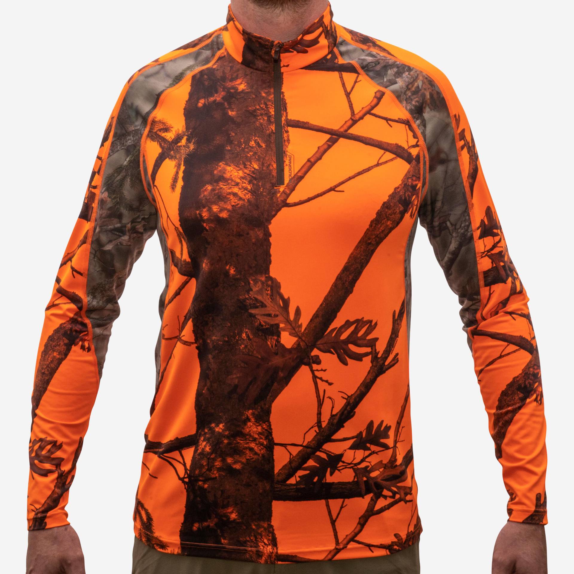 Jagdshirt langarm 500 atmungsaktiv, camouflage/ orange von SOLOGNAC