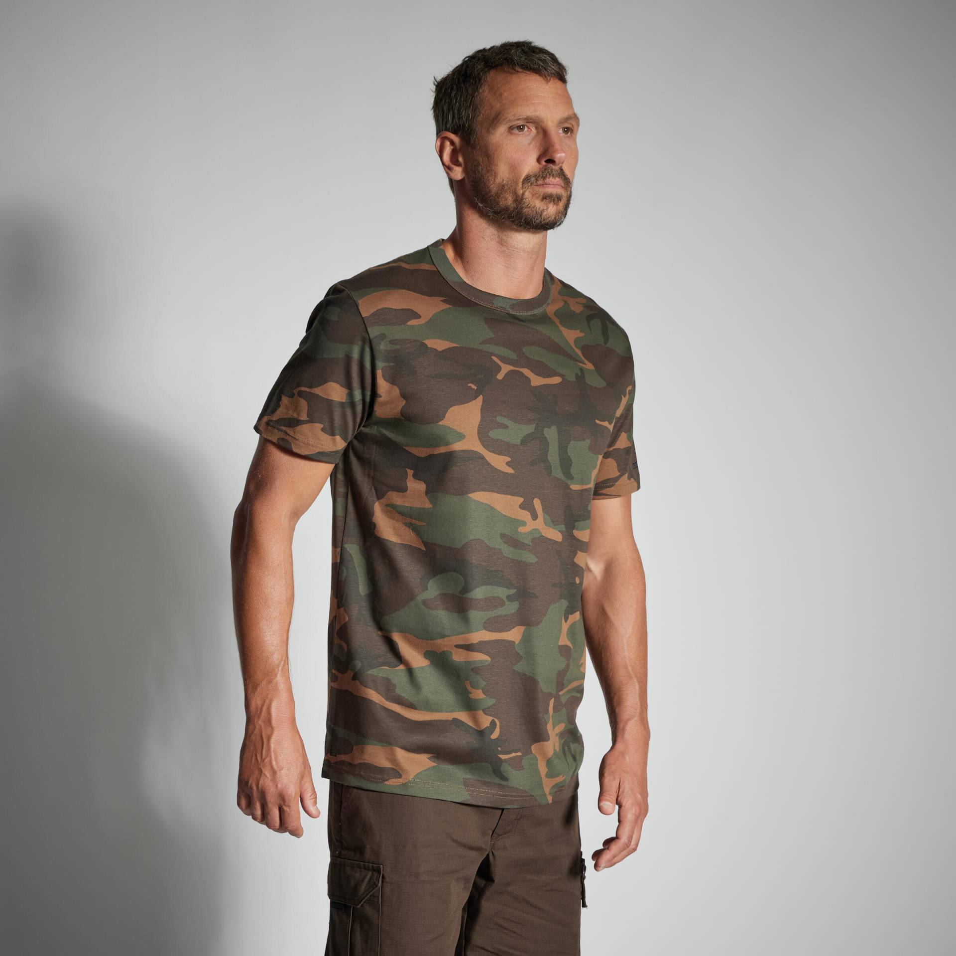T-Shirt 100 Woodland strapazierfähig Camouflage grün von SOLOGNAC