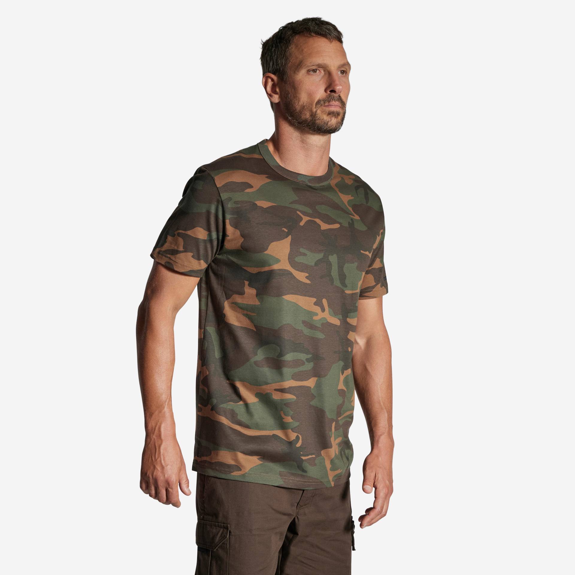 T-Shirt 100 Woodland strapazierfähig Camouflage grün von SOLOGNAC