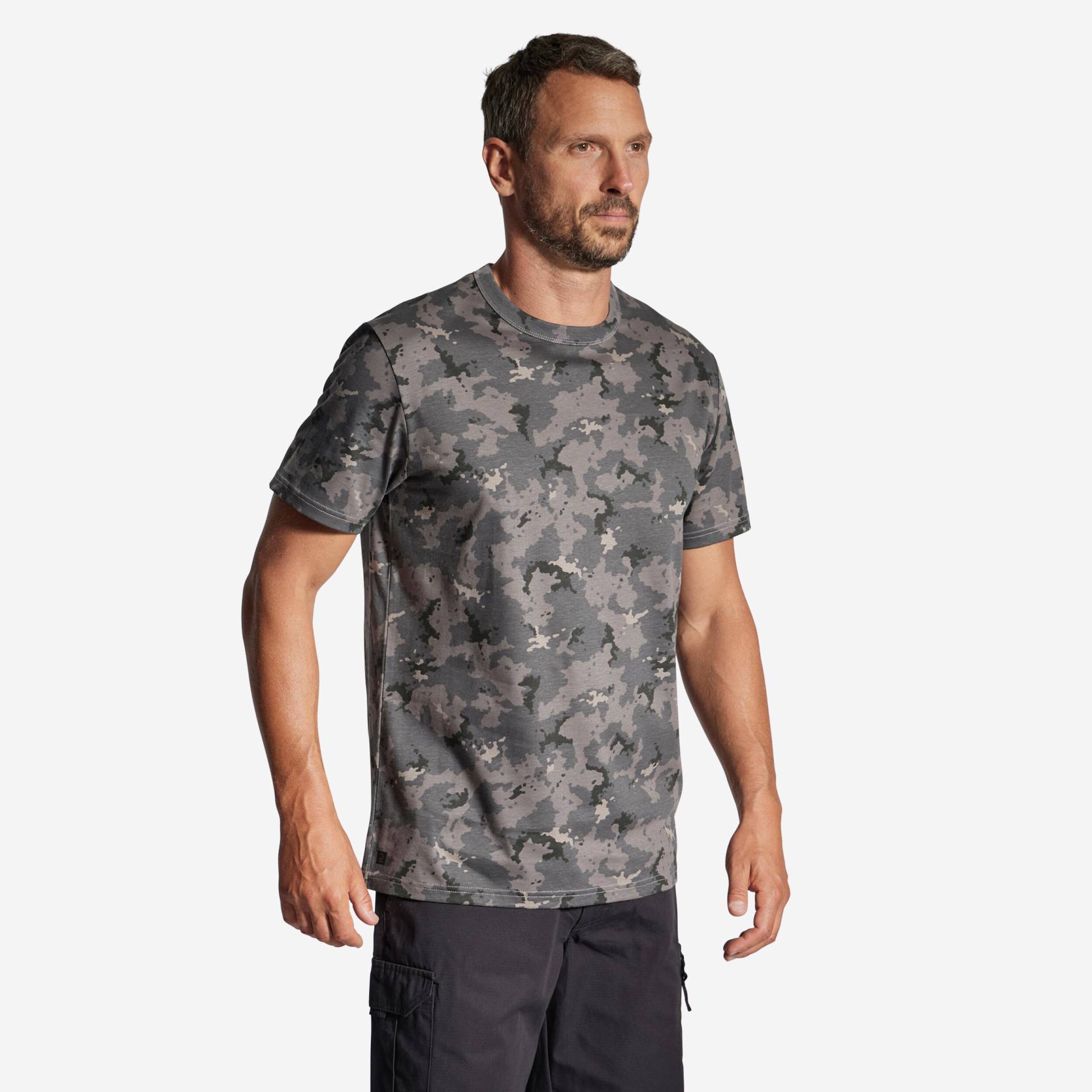 T-Shirt Island 100 Camouflage strapazierfähig schwarz von SOLOGNAC