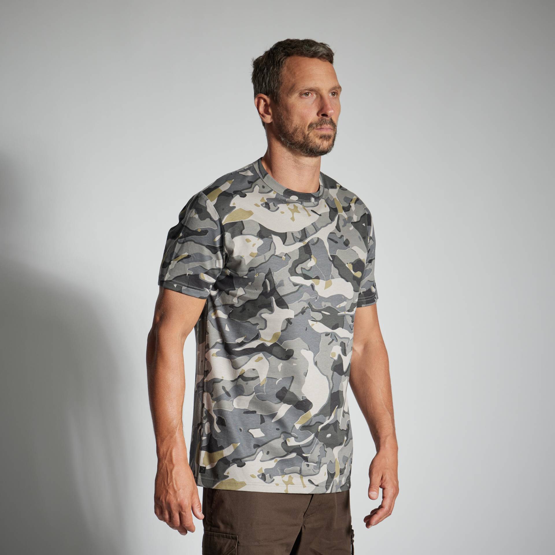 T-Shirt Woodland 100 strapazierfähig Camouflage grau von SOLOGNAC