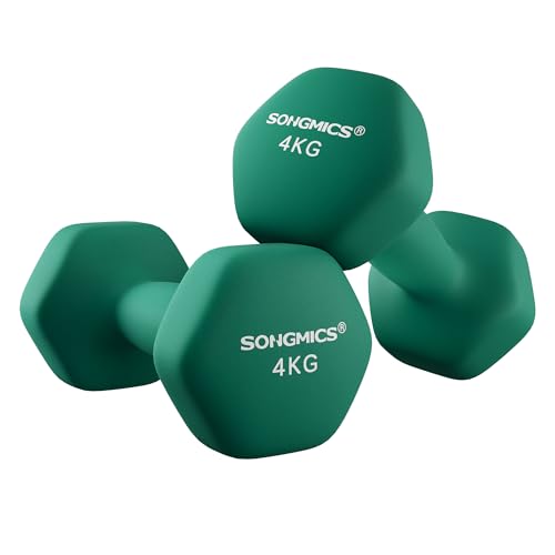 SONGMICS 2er-Set Hanteln, 2 x 4 kg Gymnastikhantel, mit matter Beschichtung aus Neopren, Fitnessstudio, rutschfest, 20,5 x 9, grün SYL68GN von SONGMICS