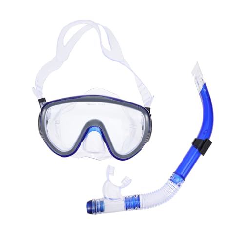 SOPOTUTU Schnorchelmaske Set mit Halb trockenem Schnorchel Weitwinkel Sicht Anti beschlag Gehärtetes Glas Schnorcheln Tauchen Schwimmen für Erwachsene Blau von SOPOTUTU