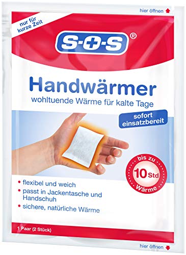 SOS Handwärmer (1 Paar) für Jackentasche und Handschuh | Wärmepads | Handschuhwärmer | Taschenwärmer | Bis zu 10 Stunden Wärme von SOS