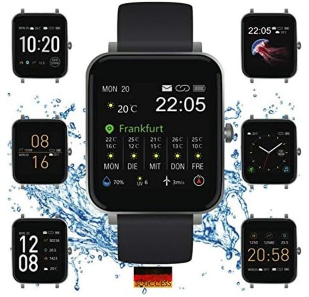 SOUCCESS Smartwatch (1,54 Zoll, Android, iOS), Mit Always ON Display,PULSMESSER, SCHRITTZÄHLER 3ATM WASSERDICHT, IP68 von SOUCCESS