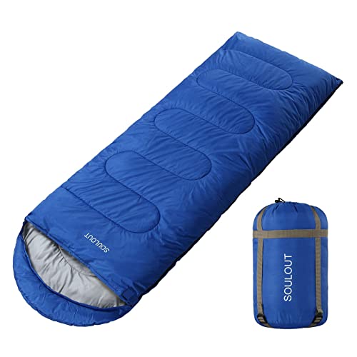 Envelope Sleeping Bag - 4 Seasons Warm Cold Weather Lightweight, Portable, Waterproof Compression Sack for Adults & Kids - Indoor & Outdoor Activities: Traveling, Camping, Backpacking, Hiking, Blue von SOULOUT