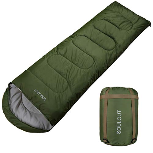 Umschlag-Schlafsack – 3–4 Jahreszeiten, warmes, kaltes Wetter, leicht, tragbar, wasserdichter Kompressionssack für Erwachsene und Kinder – Indoor- und Outdoor-Aktivitäten, Reisen, Wandern, Armeegrün von SOULOUT