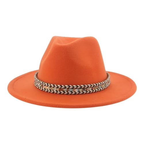 Fedora Trilby Filzhut Hut Hüte Für Damen Und Herren Fedoras Filz Solide Western-Cowboy-Panama Solide Formelle Kleidung Breite Krempe 60–62 cm (XL) Orange von SOYNIA