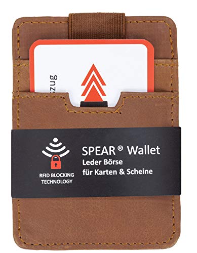 Kreditkarten 9 Karten Kartenbörse Leder Etui Spear Wallet RFID gesichert Börse Visitenkartenhalter (Cognac) von SPEAR