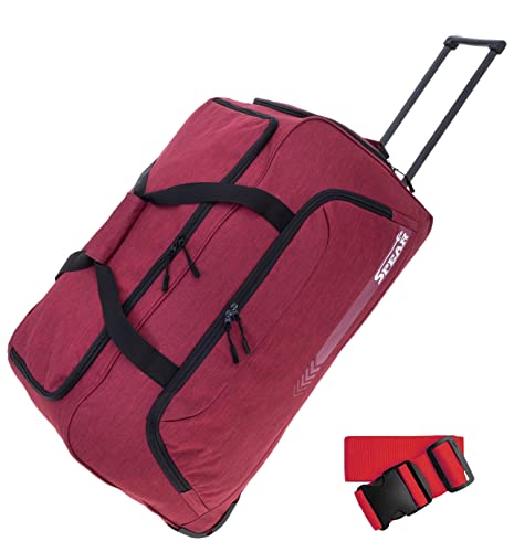Spear Trolley Reisetasche groß XXL Koffer 85 Liter, 68 cm Tasche Schultergurt Reisegepäck Rolltasche Damen Herren Gepäck Reise Trolly 910 + Koffergurt (Red (Rot)) von Spear