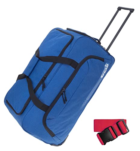 Spear Trolley Reisetasche groß XXL Koffer 85 Liter, 68 cm Tasche Schultergurt Reisegepäck Rolltasche Damen Herren Gepäck Reise Trolly 910 + Koffergurt (Steel Blue (Blau)) von Spear