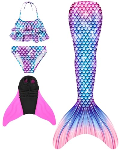 SPEEDEVE Meerjungfrau Flosse Badeanzug für Schwimmen Mädchen Meerjungfrauenflosse mit Monoflosse,BB-m2,130 von SPEEDEVE