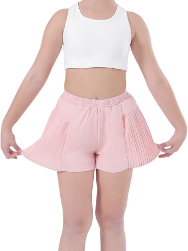 SPFASZEIV Shorts Mädchen Kurze Hose Sporthose mit Taschen Tennishose Kinder 2 in 1 Sommer Laufshorts 5-6 Jahre Rosa von SPFASZEIV