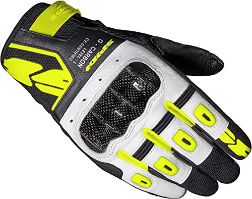 G-Carbon, Motorradhandschuhe, Farbe Schwarz-Neongelb, Größe S, mit Resistiver Touchscreen-Funktion und Schutzpolsterung, Abriebfeste und Atmungsaktive Motorradhandschuhe aus Leder von SPIDI