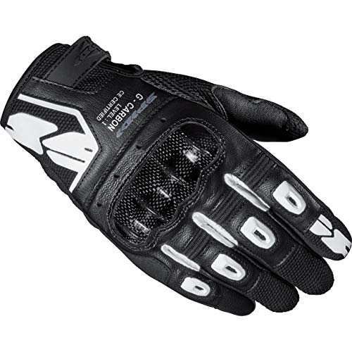 G-Carbon, Motorradhandschuhe, Farbe Schwarz-Weiß, Größe S, mit Resistiver Touchscreen-Funktion und Schutzpolsterung, Abriebfeste und Atmungsaktive Motorradhandschuhe aus Leder von SPIDI