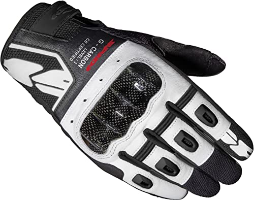 G-Carbon, Motorradhandschuhe, Farbe Weiß, Größe S, mit Resistiver Touchscreen-Funktion und Schutzpolsterung, Abriebfeste und Atmungsaktive Motorradhandschuhe aus Leder von SPIDI