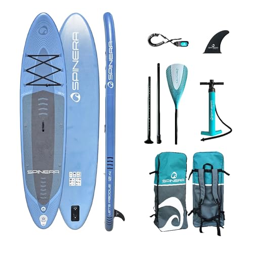 Let's Paddle Stand Up Paddle Board Set – aufblasbares SUP Allroundboard für Anfänger & Fortgeschrittene – 4 Größen – Komplettset mit Pumpe, Paddel & Rucksack (Let's Paddle 12.4 (376x84x15cm)) von SPINERA