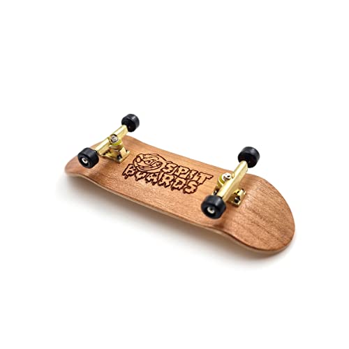 SPITBOARDS 32mm Fingerboard Complete Real Wood Set-Up (Pre-Assembled, 5-Layers), Trucks with Nuts, Bearing Wheels, Foam Grip Tape, (Deck: Light-Brown Wood, Trucks: Gold, Wheels: Black) von SPITBOARDS