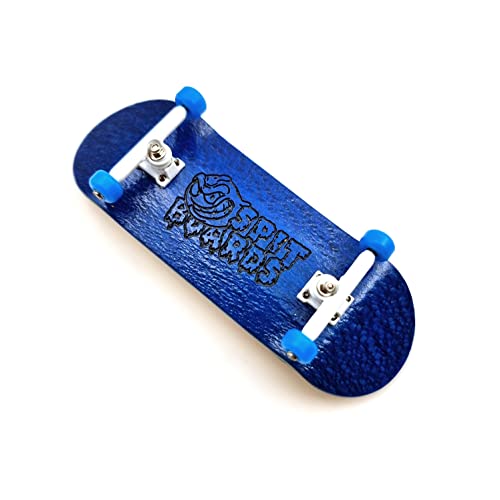 SPITBOARDS 34mm Fingerboard Complete Wood Pro Set-Up (Pre-Assembled, 5-Layers), Pro Trucks, CNC Bearing Wheels, Foam Grip Tape, (Deck: Blue, Trucks: White, Wheels: Light-Blue) von SPITBOARDS