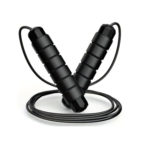 Einstellbares Fitness-Springseil - Seilspringen für zur Gewichtsreduktion - Seil für Spring - Hergestellt aus Kunststoff, Schwamm und Stahldraht - Geeignet für das Heimtraining (Schwarz - 150g) von SPOMALKA