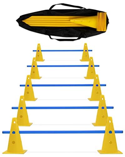 SPORTIKEL24 5 x Parcours-Hürde – Kegel-Hindernis für Agility Training – Sprung- & Slalom-Hütchen für Hund, Sport, Pferd & Kind – 5er-Set (gelb/blau) von SPORTIKEL24