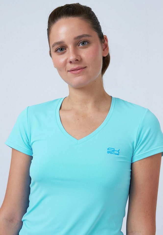 SPORTKIND Funktionsshirt Tennis T-Shirt V-Ausschnitt Damen & Mädchen mint von SPORTKIND
