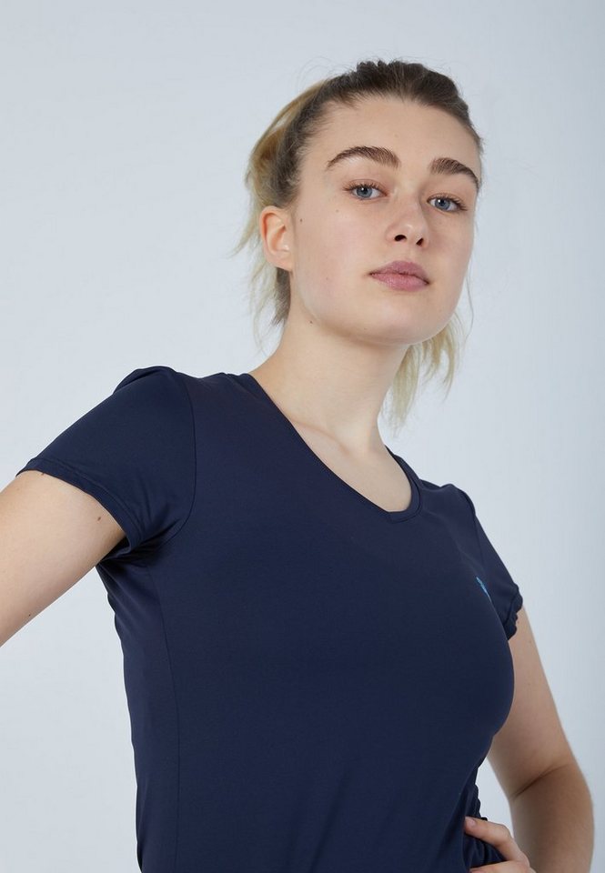 SPORTKIND Funktionsshirt Tennis T-Shirt V-Ausschnitt Damen & Mädchen navy blau von SPORTKIND