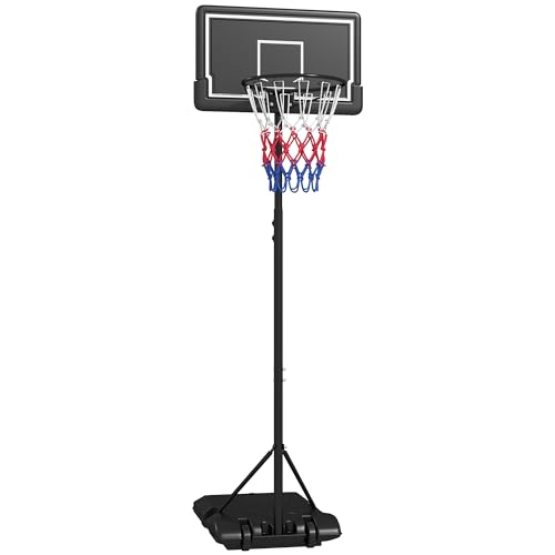 SPORTNOW Basketballkorb mit Ständer Höhenverstellbarer Basketballständer mit Rollen und bruchsicherem Rückwand, 220-250 cm Basketball-Backboard-Ständer, für Erwachsene, Stahl von SPORTNOW