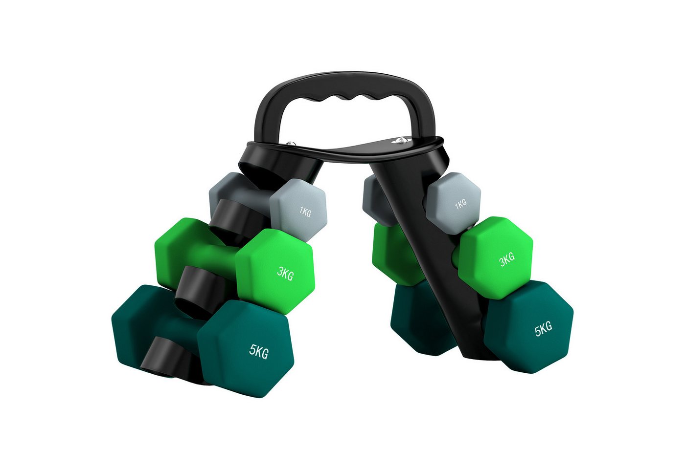 SPORTNOW Hantel 6 Kurzhanteln mit Klappbarem Hantelständer, 2 x 1kg, 2 x 3kg, 2 x 5kg, (Kettlebell, Fitnessgeräte), für Fitness, Gymnastik, Zuhause von SPORTNOW