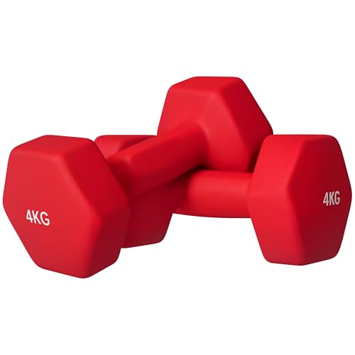 SPORTNOW Hexagon Kurzhanteln 2er Set mit rutschfestem Griff für Heimtraining, 2 x 4 kg, Rot von SPORTNOW