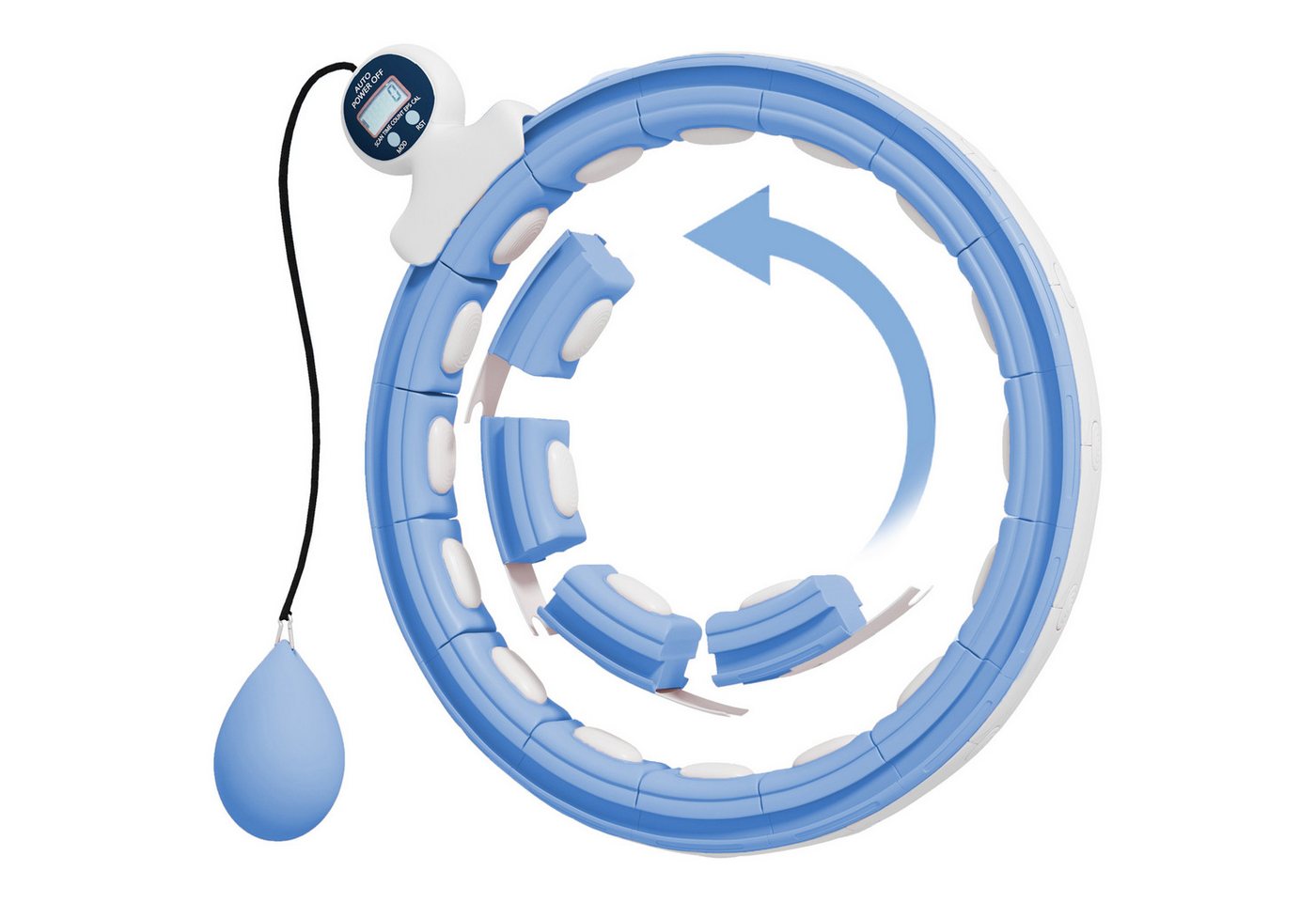 SPORTNOW Hula-Hoop-Reifen mit Gewicht Kugel, Zähler, 16 Knoten (76-113cm) (einstellbar Fitness leise Abnehmen Ausrüstung, 1-tlg., Fitnessgerät), für Gewichtsverlust, Fitness Hellblau von SPORTNOW