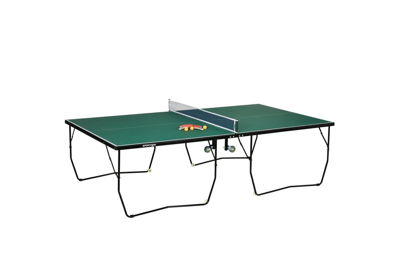 SPORTNOW Tischtennisplatte Tischtennistisch Klappbar (Tischtennisspiel-Set, 6-tlg., mit einem Spielnetz, 2 Schlägern und 3 Bällen), 8 Rädern von SPORTNOW