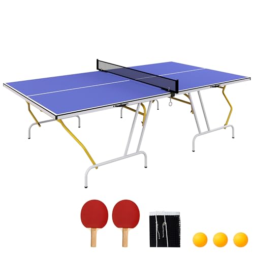 SPORTNOW Tischtennisplatte Tischtennistisch in Viertel Klappbar mit Tischtennisnetz, 2 Tischtennisschlägern, 3 Bällen, Blau von SPORTNOW