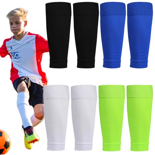 SPORWAY 4 Paar Fußball Stutzen Kinder: Stutzen Ohne Socken, Schienbeinschoner Tubes Stutzen, Elastische Atmungsaktive Fußballstutzen für Jungen und Mädchen Sport von SPORWAY