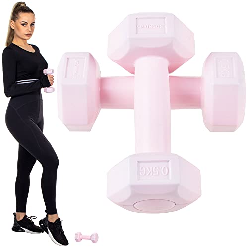 SPRINGOS Hanteln Set Hexagonal Bitumen Kurzhantel Gewichte Bodybuilding Fitness Gymnastik - Rosa 2x 0,5 kg von SPRINGOS
