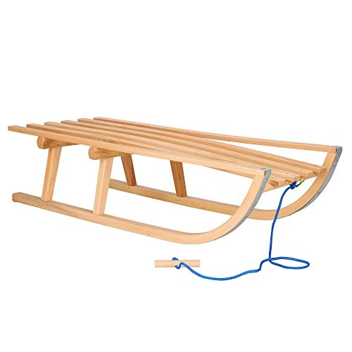 SPRINGOS Holzschlitten Kinderschlitten mit Zugseil 89 cm Buchenholz Metallkufen von SPRINGOS
